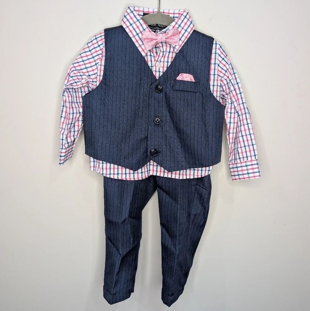 💙 Andrew Fezza Toddler Navy Pinstripe Suit with Shirt & Bow Tie‎ — Size 24M